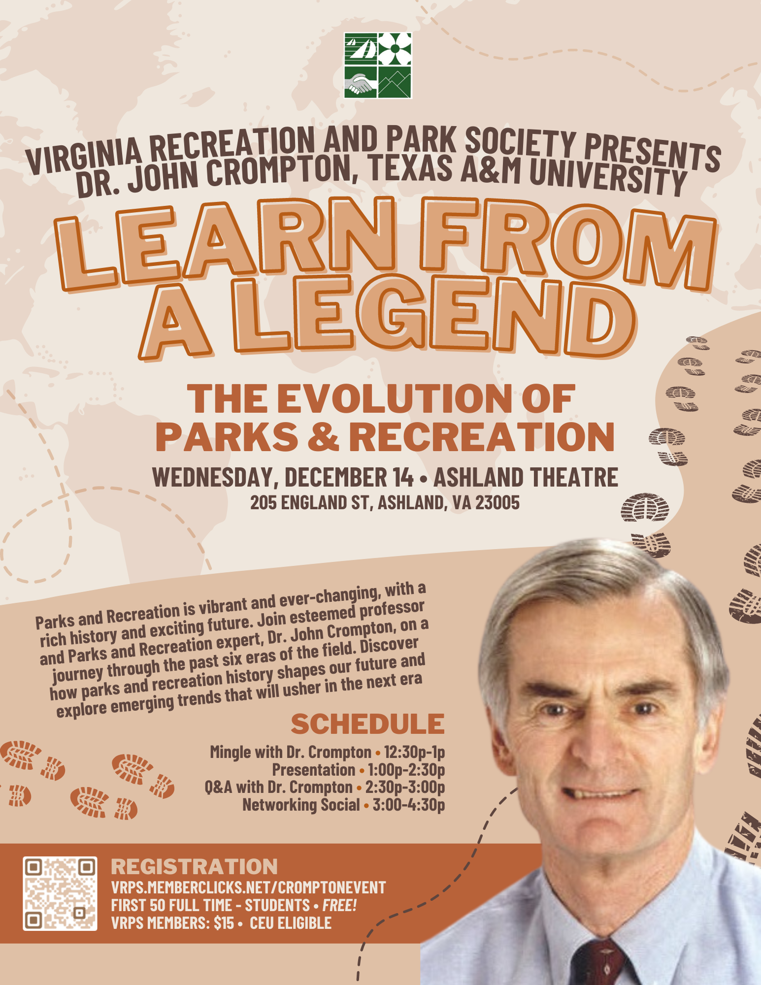 VRPS presents Dr. John Crompton, Texas A&M University Learn From A Legend The Evolution of Parks and Recreation 